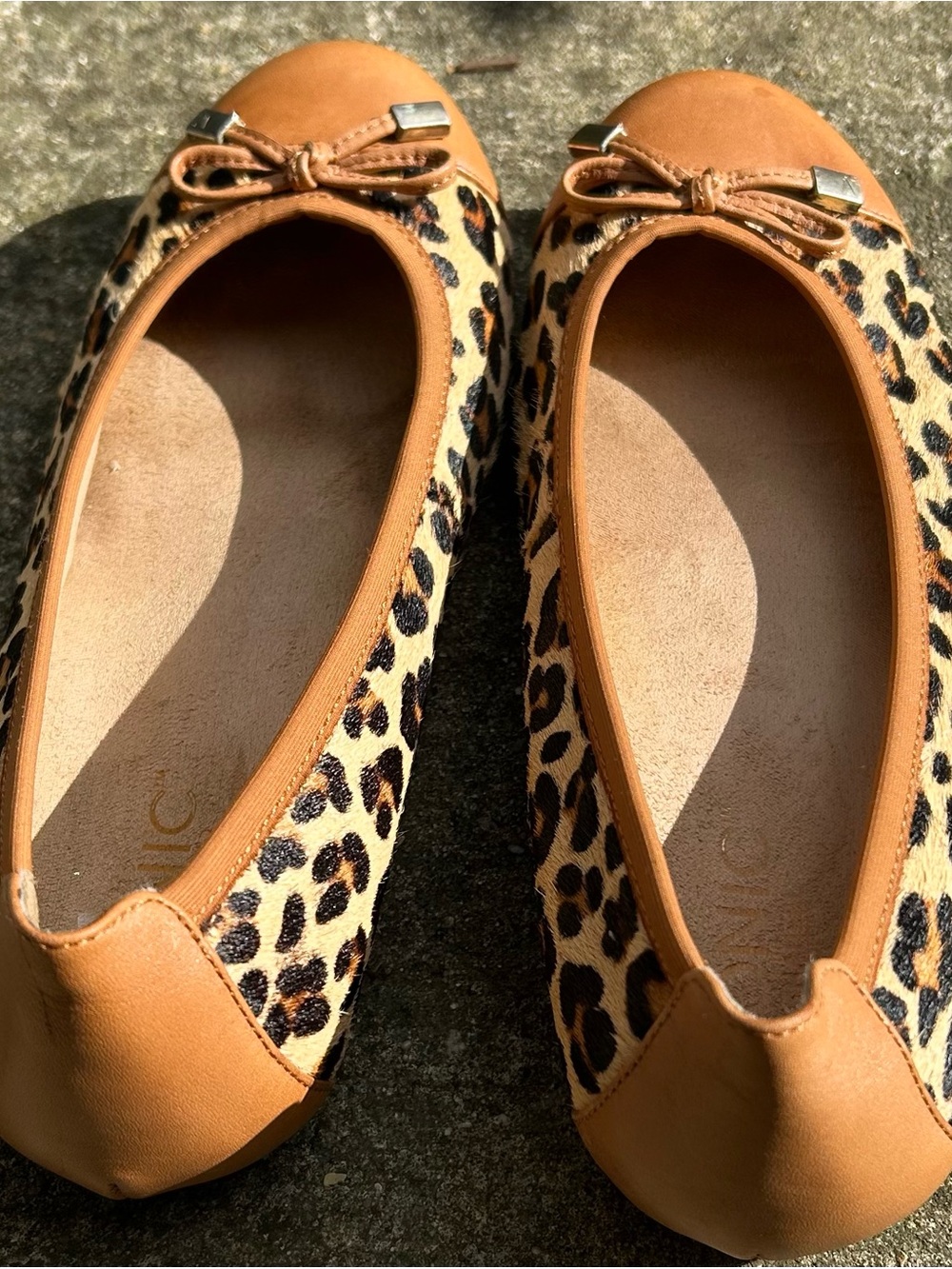 Vionic Leopard Print Ballet Flats with Tan Cap Toe - Picture 2 of 6